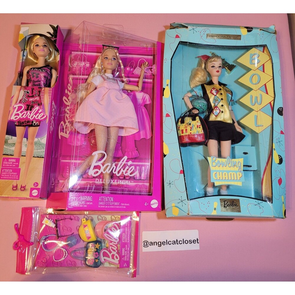 Barbie Box Lot 3 Dolls 1 Fashion Pack 1999 Bowling Champ Deluxe Style Mattel Toy